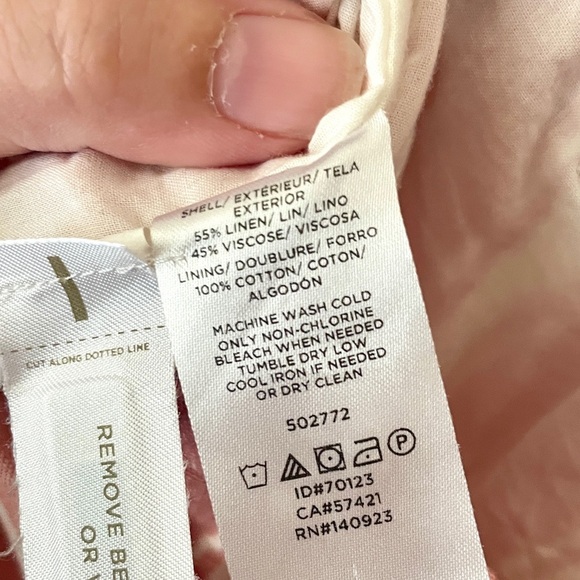 Loft linen blend striped belted button skirt lined elastic waist XS pink white - Picture 8 of 8